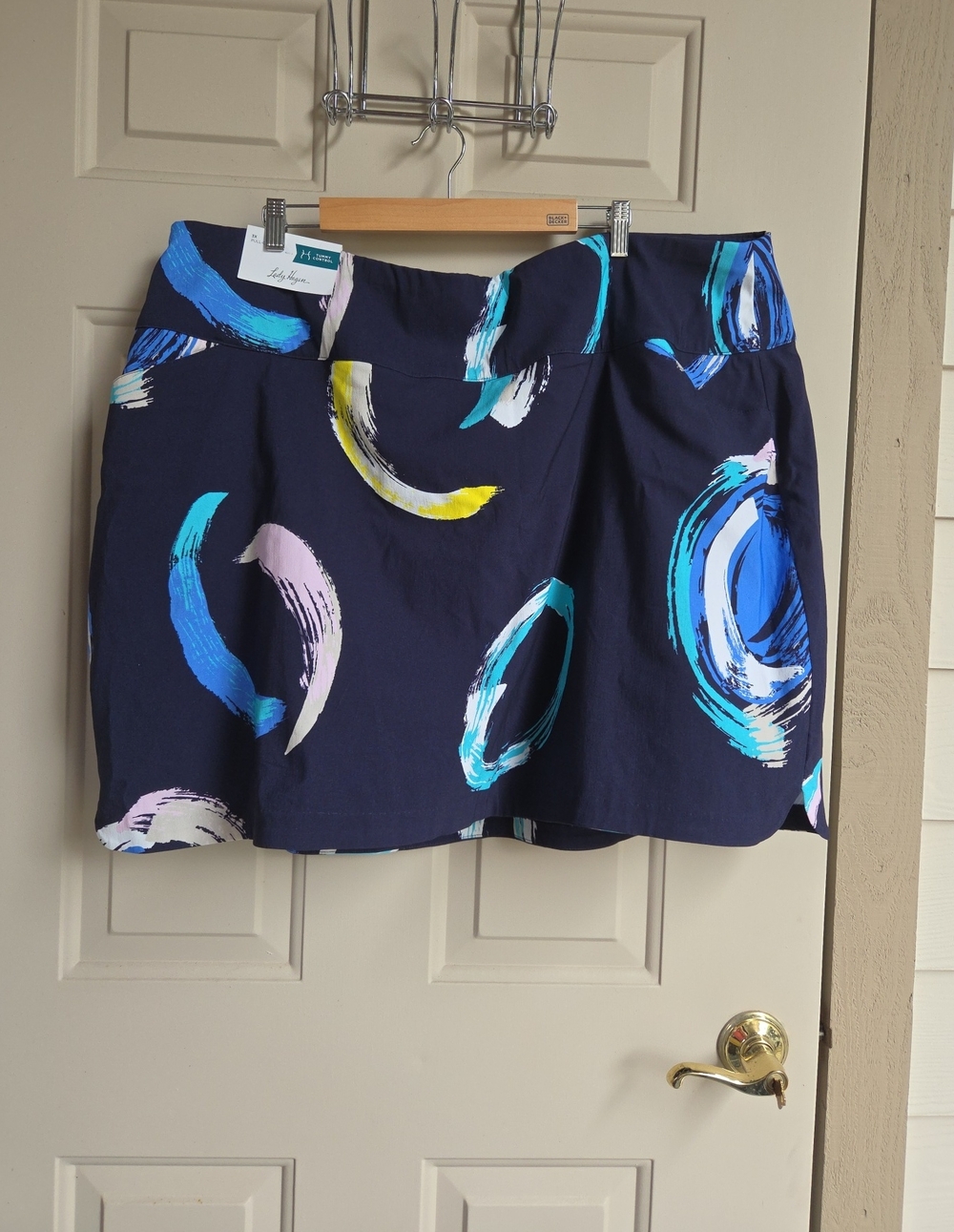 Lady Hagen Skort Black Blue Teal Yellow & Pink Brushstroke Circles Size 3x NWT